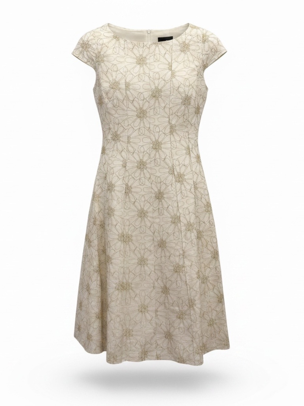 Linen Blend Floral Motif Embroidered Dress by Positive Attitude Cream Gold Sz 6
